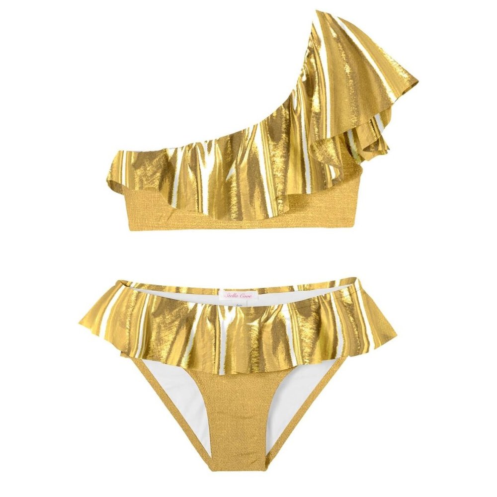 one shoulder golden bikini for girls various sizes